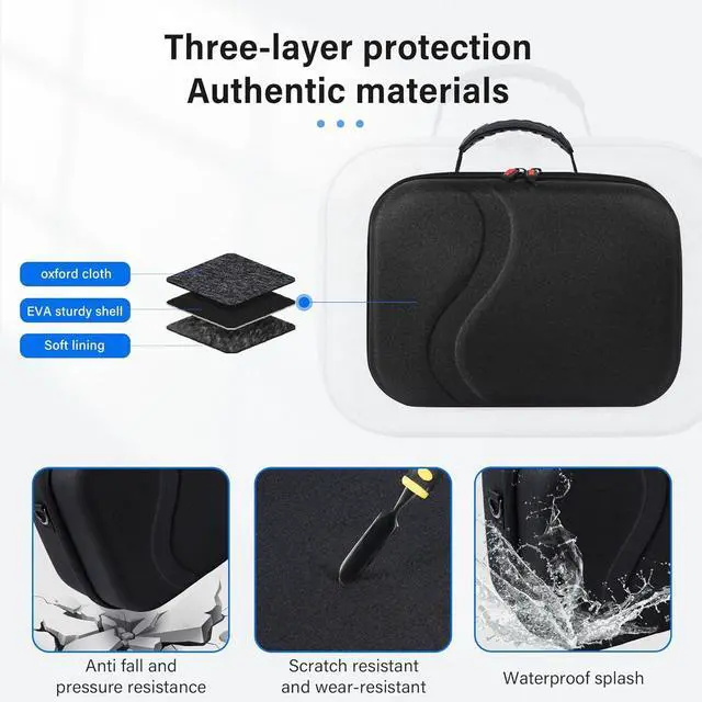 Alt view image 6 of 7 - BONAEVER Large Carrying Case for Meta Quest 3S / Quest 3, Hard Travel Case Compatible with BOBOVR S3 Pro/KIWI Design Battery Head Strap, Quest Controller and Accessory, Portable Travel Bag Black