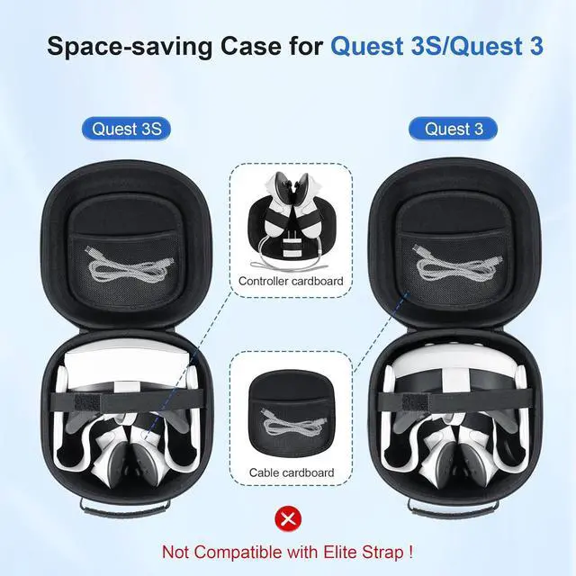 Alt view image 2 of 6 - BONAEVER Hard Carrying Case for Meta Quest 3S / Quest 3, VR Gaming Headset and Touch Controllers Accessories Travel Case, Small Hard Shell Storage Case for Oculus Quest 3S/Quest 3/Vision Pro Black