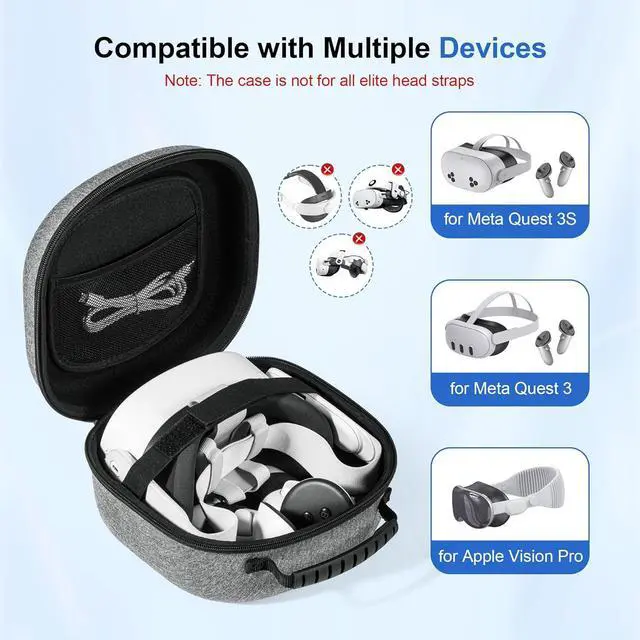 Alt view image 2 of 6 - BONAEVER Hard Carrying Case for Meta Quest 3S / Quest 3, VR Gaming Headset and Touch Controllers Accessories Travel Case, Small Hard Shell Storage Case for Oculus Quest 3S/Quest 3/Vision Pro Gray