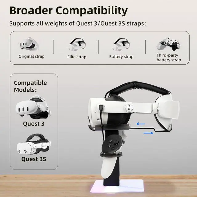 Alt view image 3 of 7 - BONAEVER Charging Dock for MetaQuest 3S, Vertical Charging Stand, Compatible for Quest 3S/Quest 3/Quest 2 VR Controller Holder Black