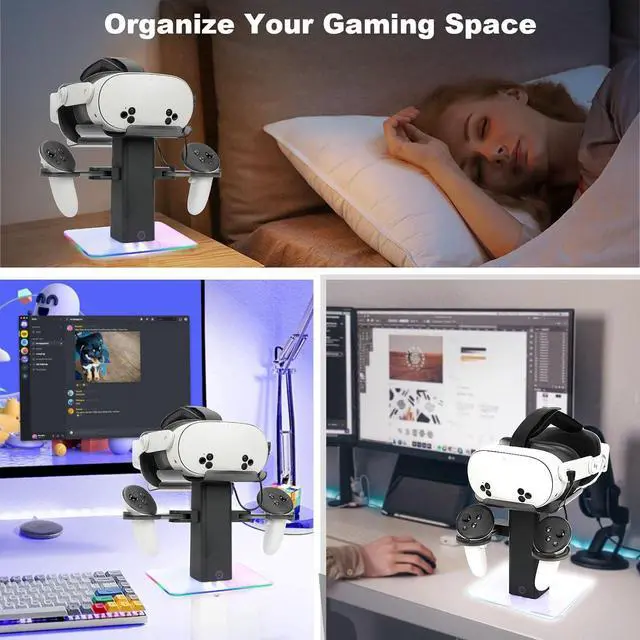 Alt view image 7 of 7 - BONAEVER Charging Dock for MetaQuest 3S, Vertical Charging Stand, Compatible for Quest 3S/Quest 3/Quest 2 VR Controller Holder Black