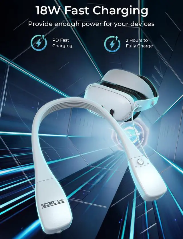 Alt view image 2 of 7 - BONAEVER Battery Pack for Meta Quest 3S / Quest 3, 10000mAh PD Fast Charger Hanging Neck Battery Pack for Oculus Quest, VR Extend Power Accesories for Meta Quest 3/3S/2, Pico 4/4 Pro, HTC Vive