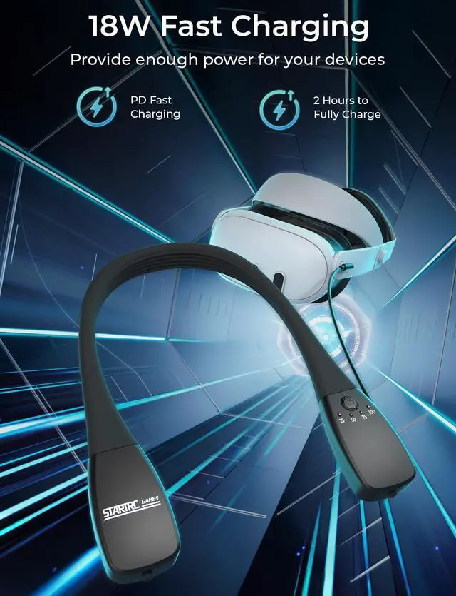 Alt view image 3 of 7 - BONAEVER Battery Pack for Meta Quest 3S / Quest 3, 10000mAh PD Fast Charger Hanging Neck Battery Pack for Oculus Quest, VR Extend Power Accesories for Meta Quest 3/3S/2, Pico 4/4 Pro, HTC Vive Black