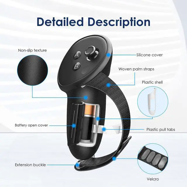 Alt view image 2 of 7 - BONAEVER VR Controller Grips Compatible with Oculus/Meta Quest 3S / Quest 3 Accessories, Non-Slip Handle Cover Hand Strap with Battery Opening Cover (Not for Charging Dock)