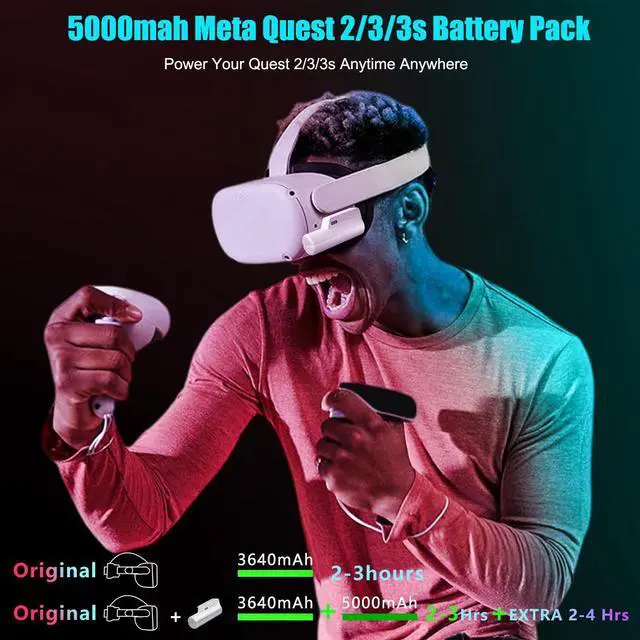 Alt view image 2 of 7 - BONAEVER Battery Pack for Oculus Quest 3s / Quest 3 / Quest 2, 5000mAh Head Strap Battery Pack Compatible with Oculus/Meta Quest 2 3 3s Lightweight and Portable VR Extend Power Accessories