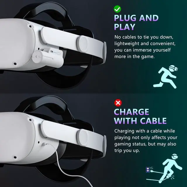 Alt view image 5 of 7 - BONAEVER Battery Pack for Oculus Quest 3s / Quest 3 / Quest 2, 5000mAh Head Strap Battery Pack Compatible with Oculus/Meta Quest 2 3 3s Lightweight and Portable VR Extend Power Accessories