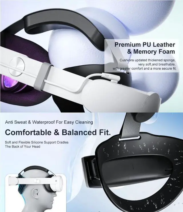 Alt view image 7 of 7 - BONAEVER Head Strap Battery Compatible with Meta Quest 3S/Quest 3-10000mAh Elite Strap with Battery Pack Extend Playtime - Enhanced Support for Quest 3S - Replacement Battery Head Strap Accessories