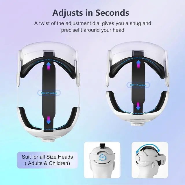 Alt view image 3 of 7 - BONAEVER Head Strap for Meta Oculus Quest 3S / Quest 3, Pressure-Free Elite Strap Accessories Replacement, Adjustable Headband Soft Cushion VR Headset Enhanced Comfort & Balanced Fit