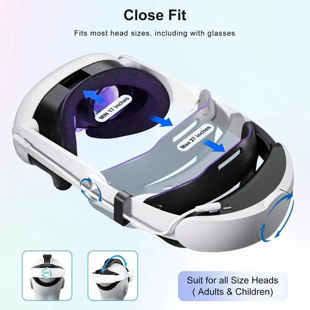 Alt view image 3 of 7 - BONAEVER Battery Head Strap 10000mAh Compatible with Meta Quest 3 / Quest 3S Accessories-Battery Pack Soft Cushion VR Elite Strap for Balance Weight-Extend Playtime & Enhance Immersion&Fast Charge