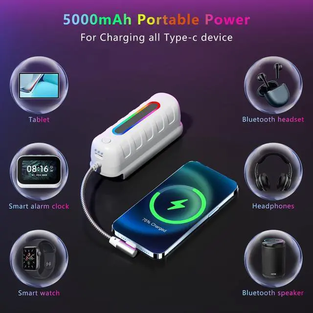 Alt view image 5 of 7 - BONAEVER Battery Pack for Meta Quest 2 / Quest 3 / Quest 3s, 5000mAh Extended Power with Multi-Colors RGB Lights, Lightweight and Portable VR Extend Power Accessories for Extra 2-4H Playtime