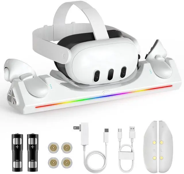 Main image of BONAEVER Charging Dock for Oculus Quest 3S / Quest 3, Magnetic Charging Station for Meta Quest 3S VR Headset & Controllers with 2 Rechargeable 2100mAh Batteries, USB-C Charger and Cable, LED Indicator