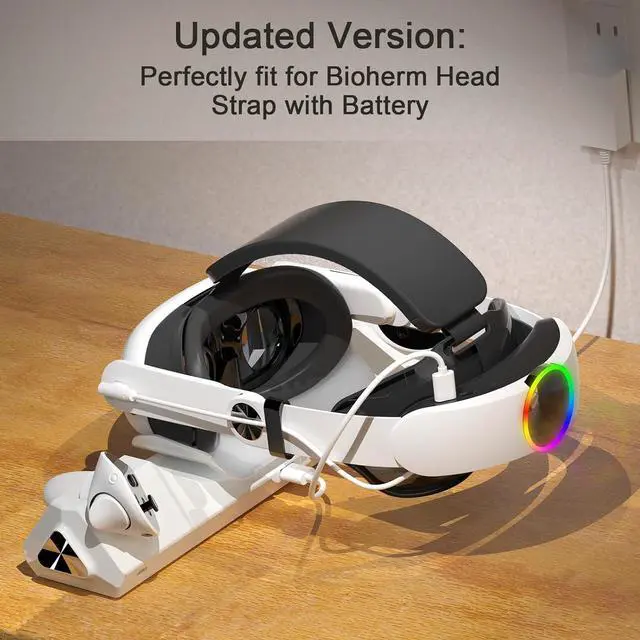 Alt view image 6 of 7 - BONAEVER Charging Dock for Oculus Quest 3S / Quest 3, Magnetic Charging Station for Meta Quest 3S VR Headset & Controllers with 2 Rechargeable 2100mAh Batteries, USB-C Charger and Cable, LED Indicator