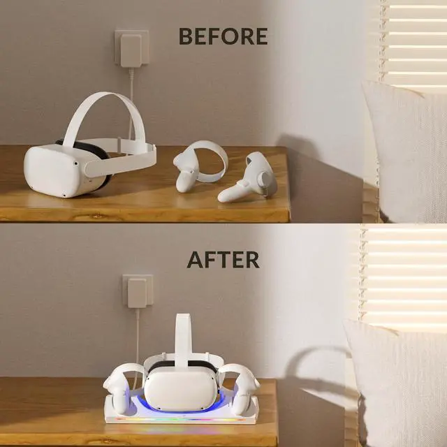 Alt view image 7 of 7 - BONAEVER Charging Dock for Oculus Quest 2, Magnetic Charging Station for Meta Quest 2 VR Headset & Controllers, with 2 Rechargeable 2100mAh Batteries, USB-C Charger and Cable, LED Indicator