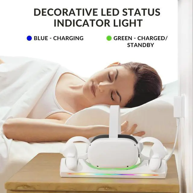 Alt view image 6 of 7 - BONAEVER Charging Dock for Oculus Quest 2, Magnetic Charging Station for Meta Quest 2 VR Headset & Controllers, with 2 Rechargeable 2100mAh Batteries, USB-C Charger and Cable, LED Indicator
