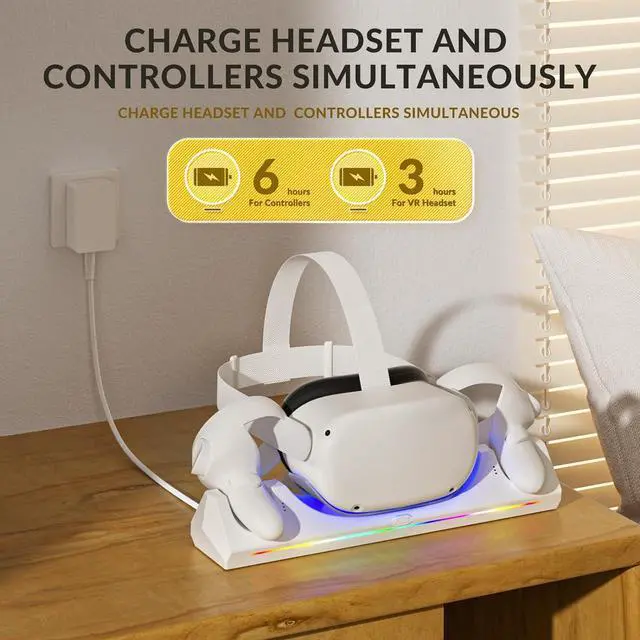 Alt view image 4 of 7 - BONAEVER Charging Dock for Oculus Quest 2, Magnetic Charging Station for Meta Quest 2 VR Headset & Controllers, with 2 Rechargeable 2100mAh Batteries, USB-C Charger and Cable, LED Indicator