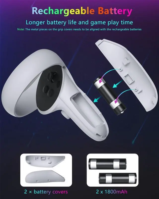 Alt view image 6 of 7 - BONAEVER Charging Dock for Oculus Meta Quest 3s / 3 / 2 with RGB Light, Magnetic Charger Station for Headset & Controllers - VR Accessories Stand with 2 Rechargeable Battery & 20W UL AC Adapter