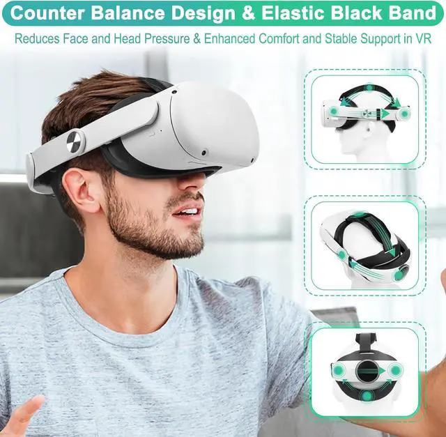 Alt view image 2 of 7 - BONAEVER Hurra Head Strap with Battery for Oculus Quest 2, 10000mAh Fast Charging Battery Pack Extend 8H Playtime, RGB Light Adjustable Elite Strap for Meta Quest 2