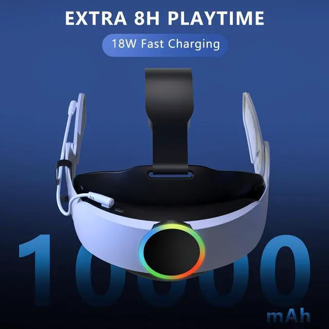 Alt view image 4 of 6 - BONAEVER for Oculus Quest 3 / Quest 3S Battery Head Strap with RGB Light, Head Strap with 10000mAh Battery for Oculus Meta Quest 3 / 3s Accessories, Extend 4-6 Hours Playtime Enhanced Support