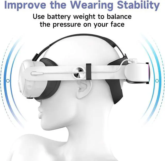 Alt view image 5 of 7 - BONAEVER RGB Head Strap with Battery for Meta/Oculus Quest 3/Quest 3S, 10000mAh Battery Pack for Extended 8H of Playtime, Fast Charging VR Power, Adjustable Elite Strap Enhanced Support and Balance