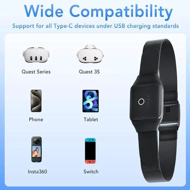 Alt view image 3 of 7 - BONAEVER 10000mAh Battery Pack Compatible with Meta Oculus Quest 3S/3/2 30W Fast Portable Charger USB C Power Bank with Belt Accessories for Quest 3 S/3/2/iPhone 16/15