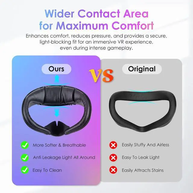 Alt view image 3 of 7 - BONAEVER Facial Interface for Meta Quest 3S - Upgraded Wider PU & Ice Silk Face Cover Pads, Anti-Fog, Anti-Light Leakage VR Headset Accessories for Oculus with Lens Protector Cushion