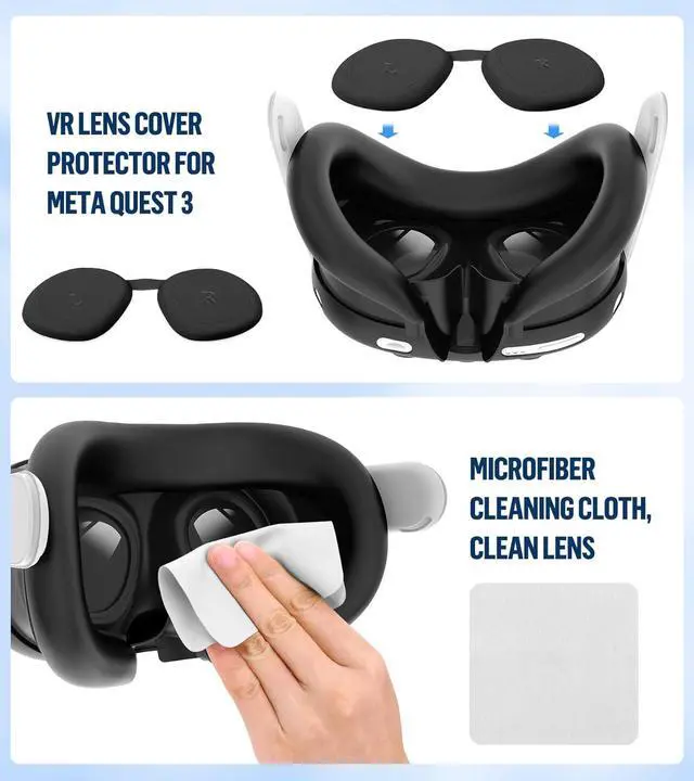 Alt view image 4 of 7 - BONAEVER Silicone Cover Set Compatible with Oculus/Meta Quest 3 Accessories, Touch Controller Grips Cover, VR Shell Cover, Facial Interface Cover, Protective Lens Cover, Tempered Glass Lens Caps