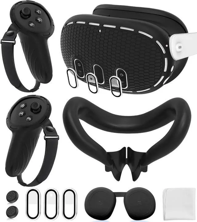 Main image of BONAEVER Silicone Cover Set Compatible with Oculus/Meta Quest 3 Accessories, Touch Controller Grips Cover, VR Shell Cover, Facial Interface Cover, Protective Lens Cover, Tempered Glass Lens Caps