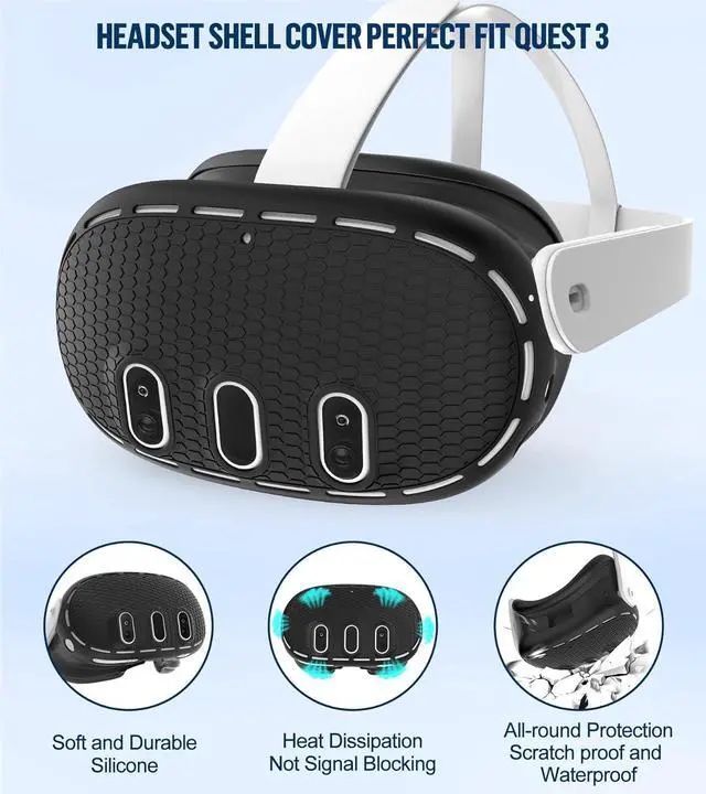 Alt view image 3 of 7 - BONAEVER Silicone Cover Set Compatible with Oculus/Meta Quest 3 Accessories, Touch Controller Grips Cover, VR Shell Cover, Facial Interface Cover, Protective Lens Cover, Tempered Glass Lens Caps