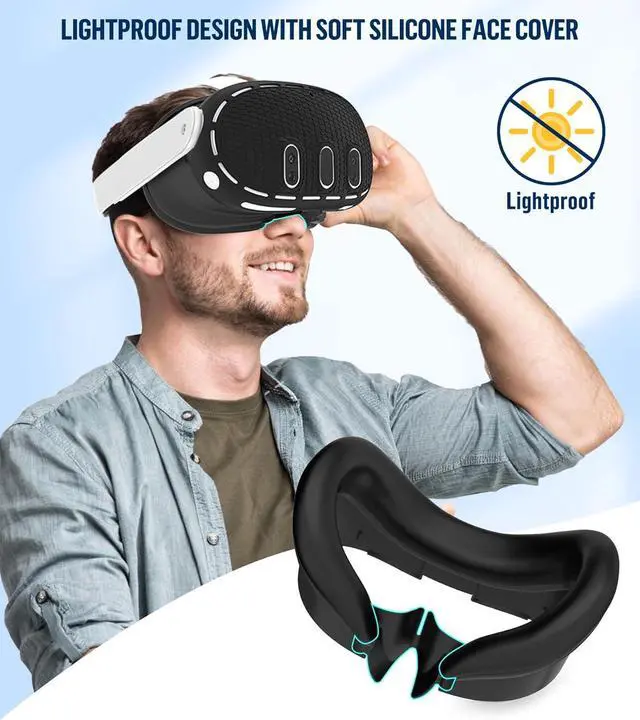 Alt view image 5 of 7 - BONAEVER Silicone Cover Set Compatible with Oculus/Meta Quest 3 Accessories, Touch Controller Grips Cover, VR Shell Cover, Facial Interface Cover, Protective Lens Cover, Tempered Glass Lens Caps