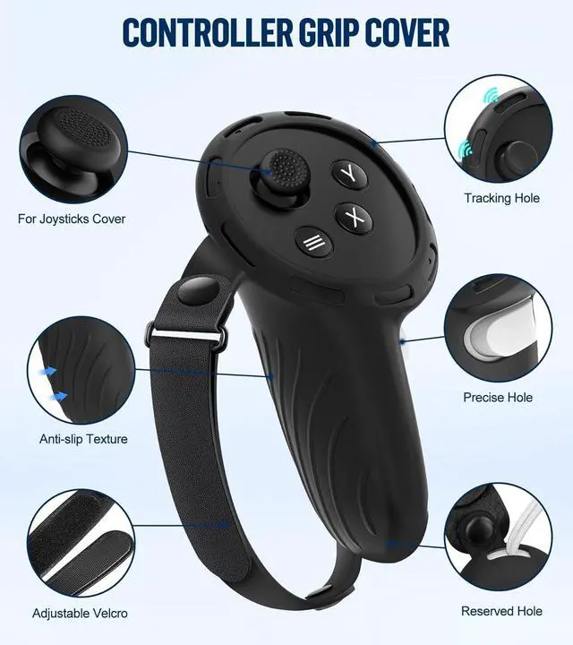 Alt view image 6 of 7 - BONAEVER Silicone Cover Set Compatible with Oculus/Meta Quest 3 Accessories, Touch Controller Grips Cover, VR Shell Cover, Facial Interface Cover, Protective Lens Cover, Tempered Glass Lens Caps