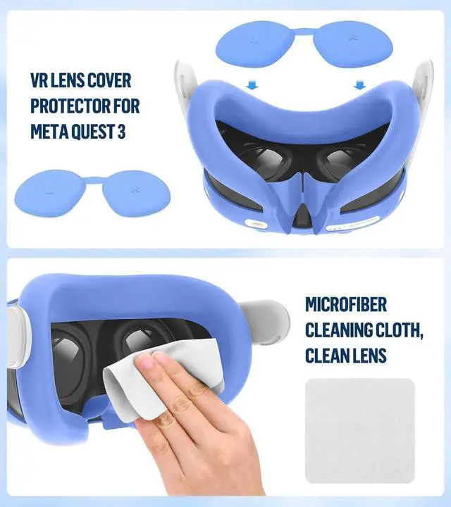 Alt view image 2 of 7 - BONAEVER Silicone Cover Set Compatible with Oculus/Meta Quest 3 Accessories, Touch Controller Grips Cover, VR Shell Cover, Facial Interface Cover, Protective Lens Cover, Tempered Glass Lens Caps Blue