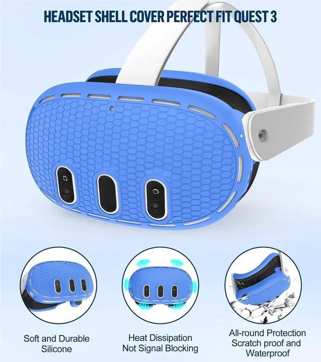 Alt view image 3 of 7 - BONAEVER Silicone Cover Set Compatible with Oculus/Meta Quest 3 Accessories, Touch Controller Grips Cover, VR Shell Cover, Facial Interface Cover, Protective Lens Cover, Tempered Glass Lens Caps Blue