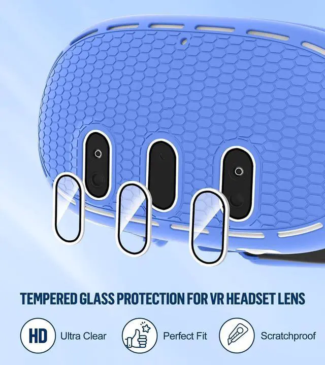 Alt view image 5 of 7 - BONAEVER Silicone Cover Set Compatible with Oculus/Meta Quest 3 Accessories, Touch Controller Grips Cover, VR Shell Cover, Facial Interface Cover, Protective Lens Cover, Tempered Glass Lens Caps Blue