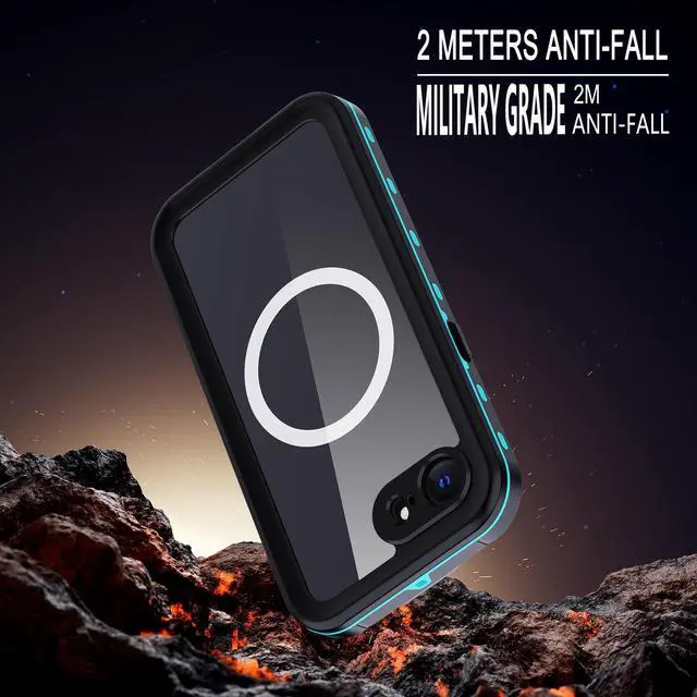Alt view image 3 of 7 - BONAEVER Waterproof Case for iPhone 16e, Shockproof Dustproof Built-in Screen Protector, Full Body Sealed Heavy Duty Protective Cover for iPhone 16e 6.1 Inches Black Blue