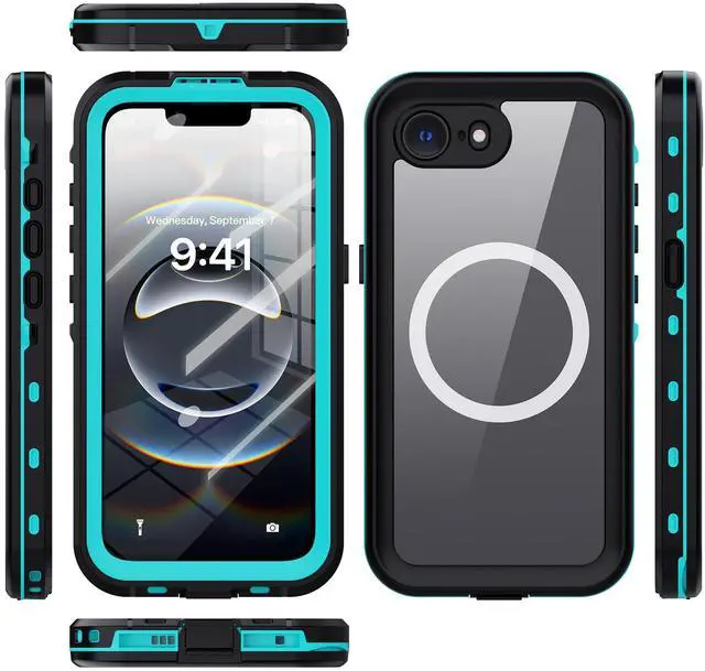 Alt view image 7 of 7 - BONAEVER Waterproof Case for iPhone 16e, Shockproof Dustproof Built-in Screen Protector, Full Body Sealed Heavy Duty Protective Cover for iPhone 16e 6.1 Inches Black Blue