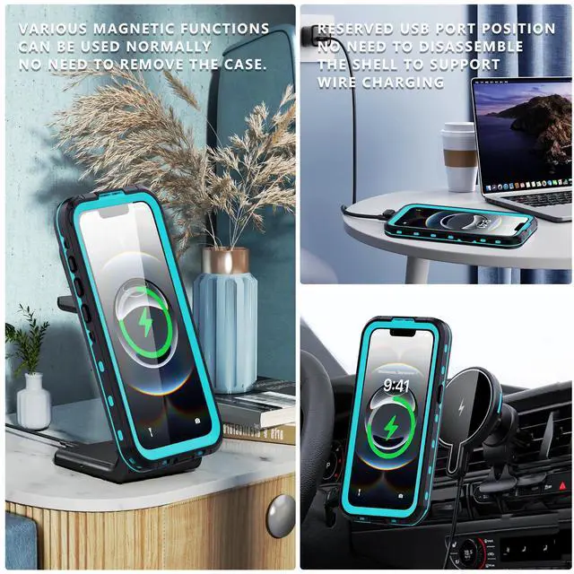 Alt view image 4 of 7 - BONAEVER Waterproof Case for iPhone 16e, Shockproof Dustproof Built-in Screen Protector, Full Body Sealed Heavy Duty Protective Cover for iPhone 16e 6.1 Inches Black Blue