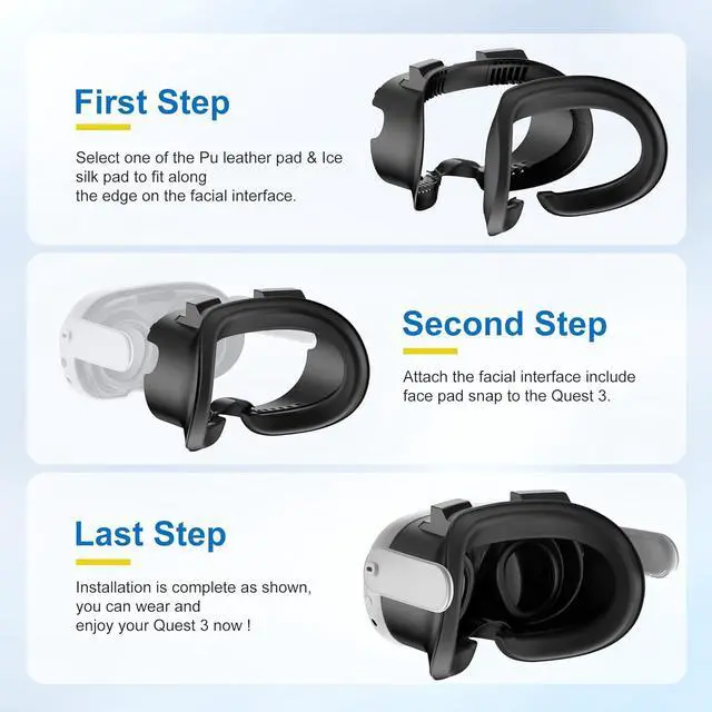 Alt view image 7 of 7 - BONAEVER Facial Interface and Face Pad Cover for Meta Quest 3 Accessories, Ice Silk Cotton & Soft PU Leather Face Pad Compatible with Oculus Quest 3, Light-Blocking Nose Pad and Air-Circulation Design