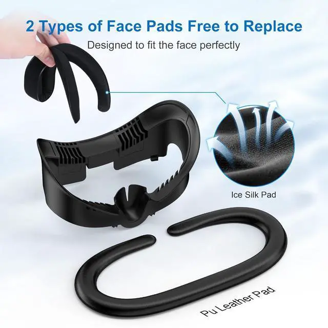 Alt view image 2 of 7 - BONAEVER Facial Interface and Face Pad Cover for Meta Quest 3 Accessories, Ice Silk Cotton & Soft PU Leather Face Pad Compatible with Oculus Quest 3, Light-Blocking Nose Pad and Air-Circulation Design