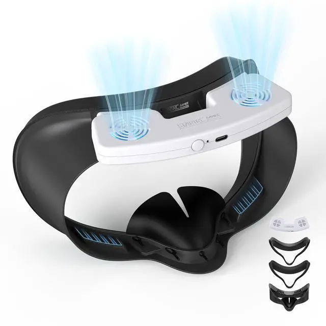Main image of BONAEVER Facial Interface Cooling Fan for Meta Quest 3S Accessories, Soft PU Leather & Ice Silk Cotton Face Pad Compatible with Oculus Quest 3S, Adjustable Fan to Relieve Lens Fogging