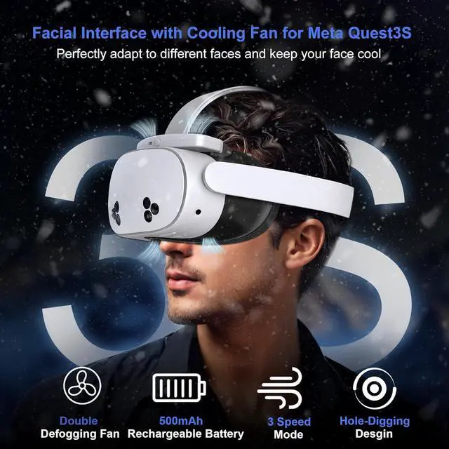 Alt view image 6 of 7 - BONAEVER Facial Interface Cooling Fan for Meta Quest 3S Accessories, Soft PU Leather & Ice Silk Cotton Face Pad Compatible with Oculus Quest 3S, Adjustable Fan to Relieve Lens Fogging