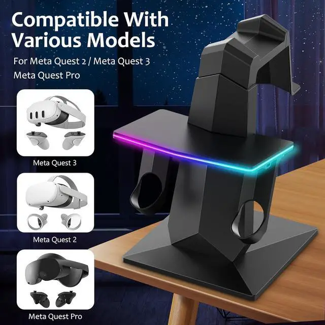 Alt view image 2 of 7 - BONAEVER Charging Dock Compatible with Meta Quest 2/ Quest 3/Quest 3S/Quest Pro,RGB Charging Vertical Stand,Accessories with Brightness Adjustment and 14 Light Effects Adjustment, Type-C Charging Port
