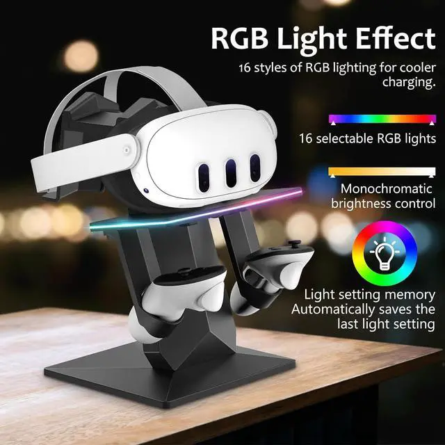 Alt view image 3 of 7 - BONAEVER Charging Dock Compatible with Meta Quest 2/ Quest 3/Quest 3S/Quest Pro,RGB Charging Vertical Stand,Accessories with Brightness Adjustment and 14 Light Effects Adjustment, Type-C Charging Port