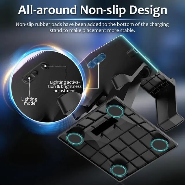 Alt view image 6 of 7 - BONAEVER Charging Dock Compatible with Meta Quest 2/ Quest 3/Quest 3S/Quest Pro,RGB Charging Vertical Stand,Accessories with Brightness Adjustment and 14 Light Effects Adjustment, Type-C Charging Port
