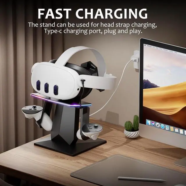 Alt view image 7 of 7 - BONAEVER Charging Dock Compatible with Meta Quest 2/ Quest 3/Quest 3S/Quest Pro,RGB Charging Vertical Stand,Accessories with Brightness Adjustment and 14 Light Effects Adjustment, Type-C Charging Port