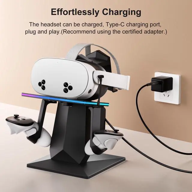 Alt view image 2 of 7 - BONAEVER Charging Dock Compatible with Meta Quest 2, Meta Quest 3 or Meta Quest 3S, Support Fast Charging VR Charging Station with RGB Light, Type-C Cable, VR Controllers Holder Stand