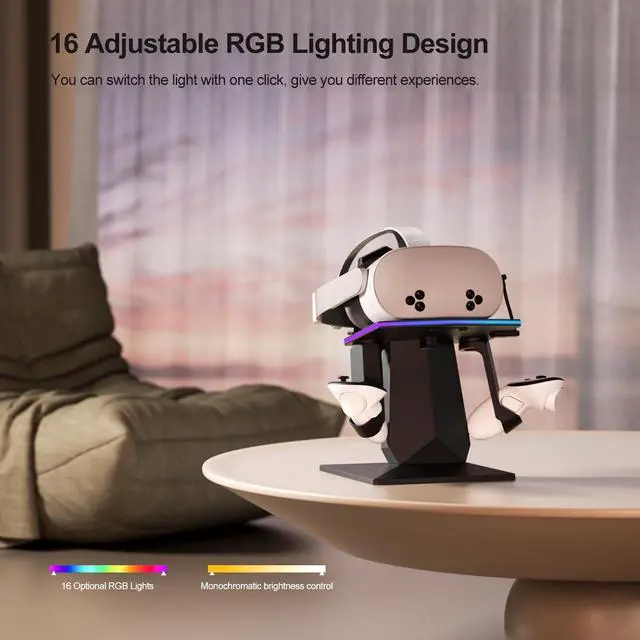 Alt view image 4 of 7 - BONAEVER Charging Dock Compatible with Meta Quest 2, Meta Quest 3 or Meta Quest 3S, Support Fast Charging VR Charging Station with RGB Light, Type-C Cable, VR Controllers Holder Stand