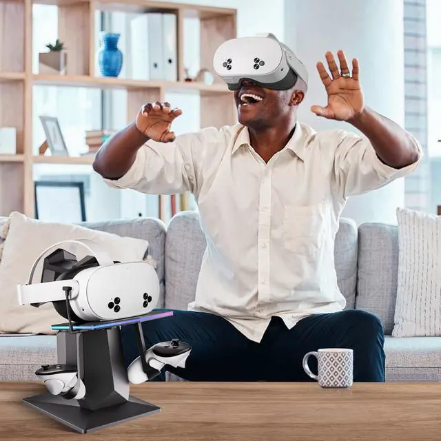 Alt view image 7 of 7 - BONAEVER Charging Dock Compatible with Meta Quest 2, Meta Quest 3 or Meta Quest 3S, Support Fast Charging VR Charging Station with RGB Light, Type-C Cable, VR Controllers Holder Stand