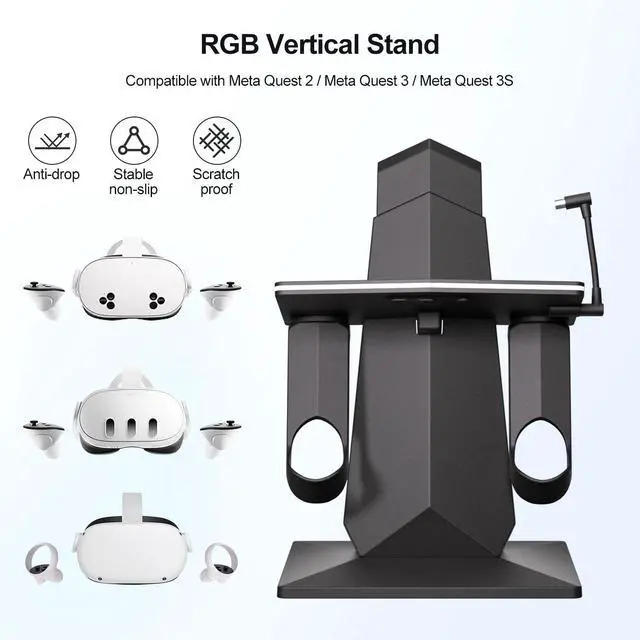 Alt view image 5 of 7 - BONAEVER Charging Dock Compatible with Meta Quest 2, Meta Quest 3 or Meta Quest 3S, Support Fast Charging VR Charging Station with RGB Light, Type-C Cable, VR Controllers Holder Stand