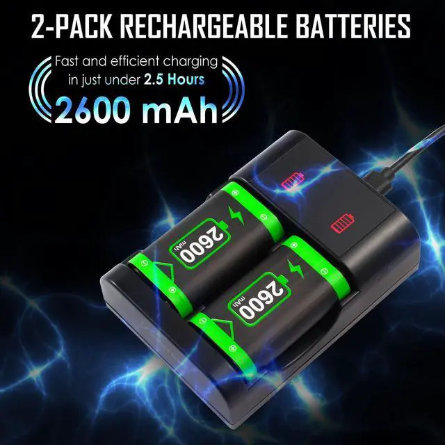 Alt view image 7 of 7 - BONAEVER Rechargeable Battery Pack and Charger for Xbox Series / Xbox One, 2 Pack 2600mAh Battery for Xbox Series X / S, Xbox One / X / S / Elite Wireless Controller with Dual Battery Charger Station