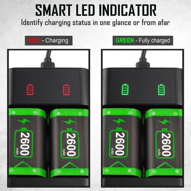Alt view image 4 of 7 - BONAEVER Rechargeable Battery Pack and Charger for Xbox Series / Xbox One, 2 Pack 2600mAh Battery for Xbox Series X / S, Xbox One / X / S / Elite Wireless Controller with Dual Battery Charger Station